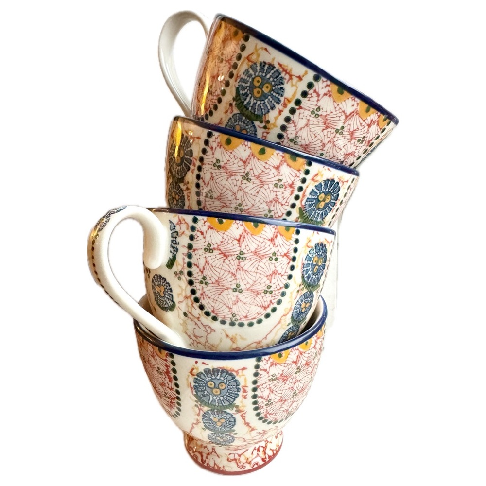 Anthropologie Ceramic Kebaya Footed Mug 12 oz (Set of 4)